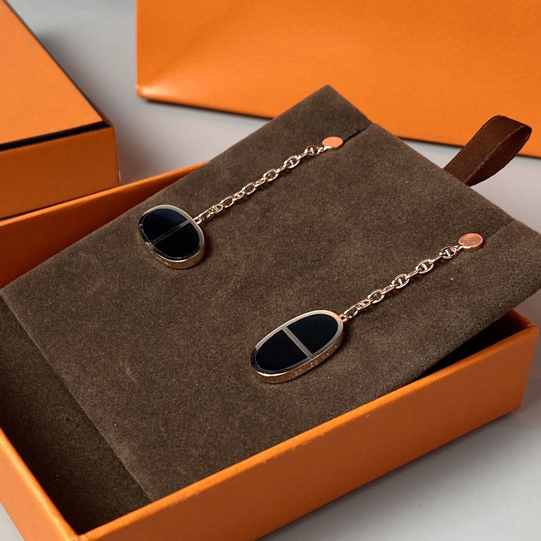 [Triumph Jewelry]CHAINE VERSO BLACK CERAMIC EARRINGS
