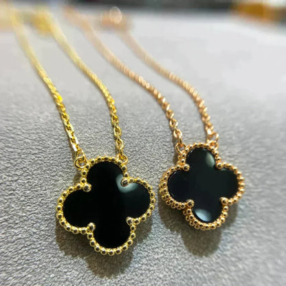 [Triumph Jewelry]CLOVER 15MM BLACK ONYX SINGLE FLOWER NECKLACE