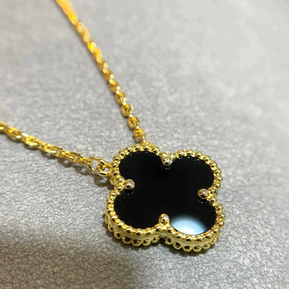 [Triumph Jewelry]CLOVER 15MM BLACK ONYX SINGLE FLOWER NECKLACE