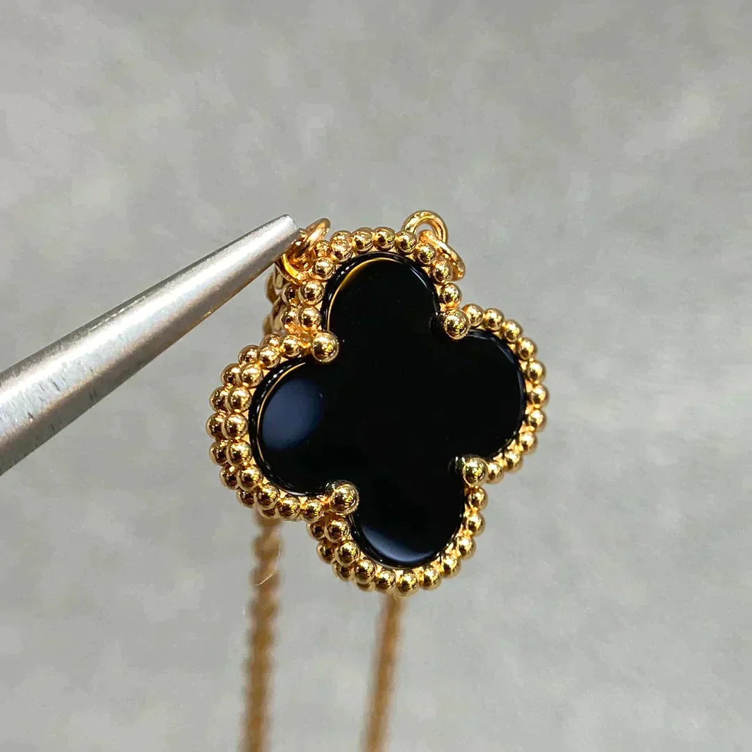[Triumph Jewelry]CLOVER 15MM BLACK ONYX SINGLE FLOWER NECKLACE