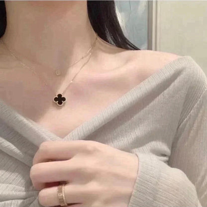 [Triumph Jewelry]CLOVER 15MM BLACK ONYX SINGLE FLOWER NECKLACE