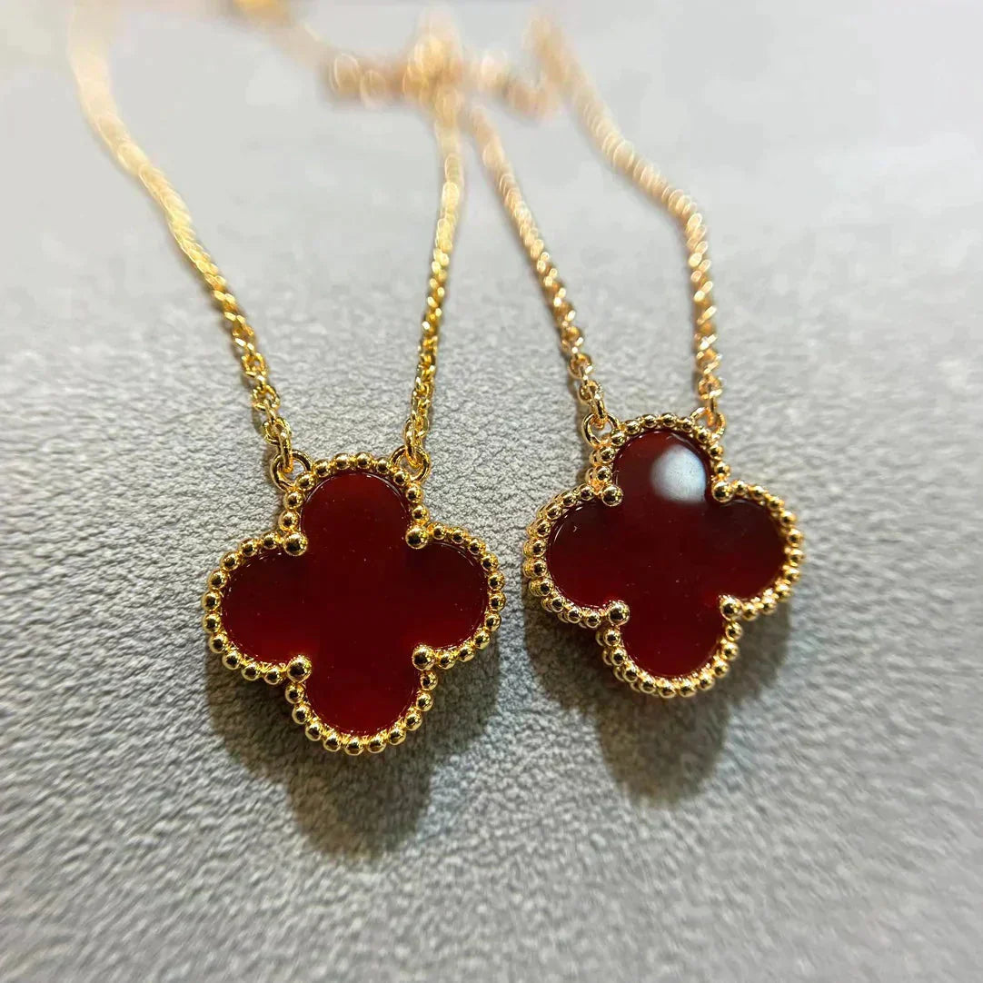 [Triumph Jewelry]CLOVER 15MM CARNELIAN SINGLE FLOWER NECKLACE