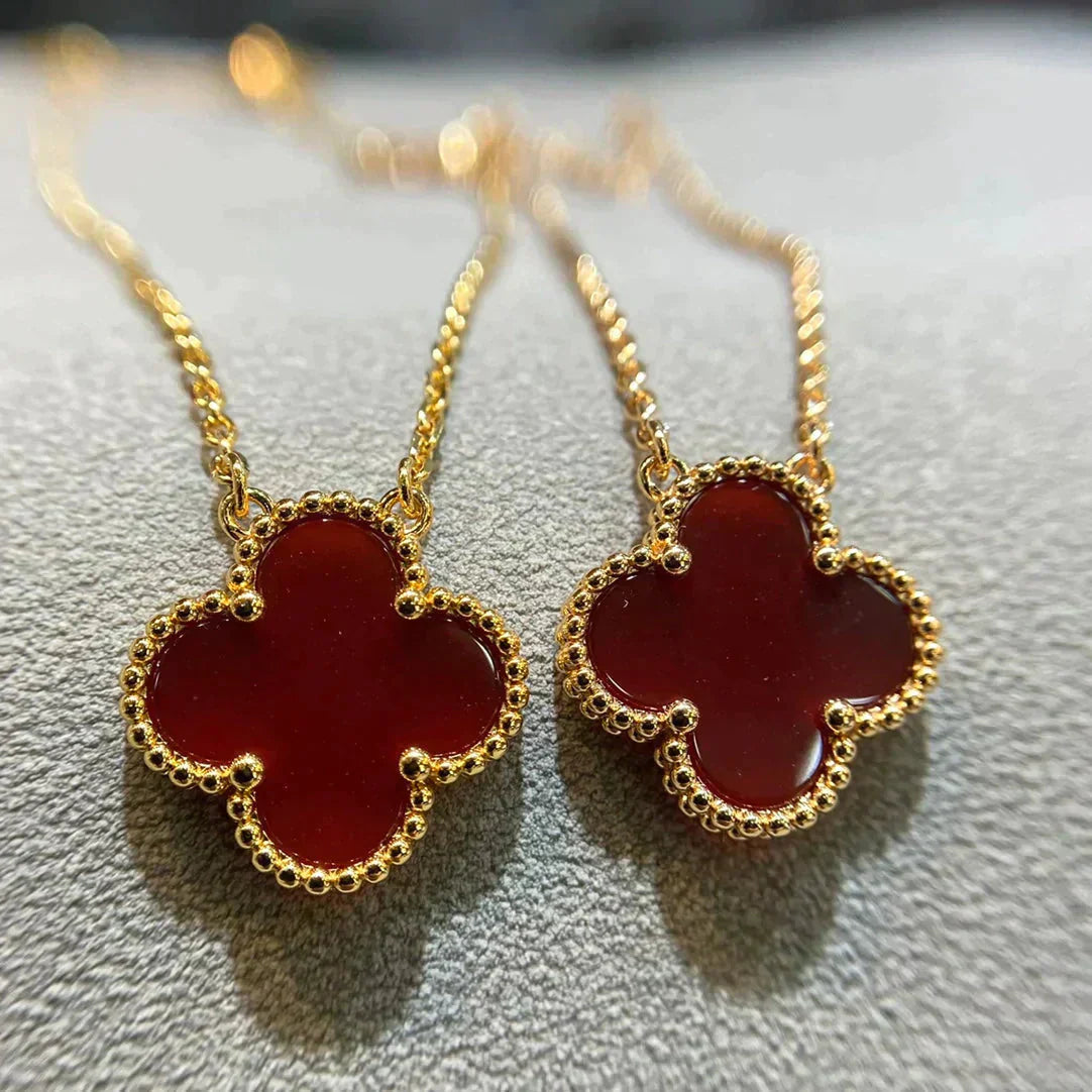 [Triumph Jewelry]CLOVER 15MM CARNELIAN SINGLE FLOWER NECKLACE