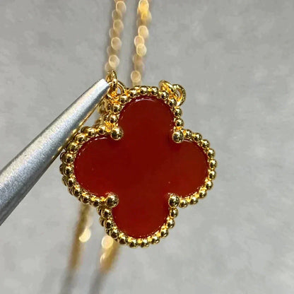 [Triumph Jewelry]CLOVER 15MM CARNELIAN SINGLE FLOWER NECKLACE