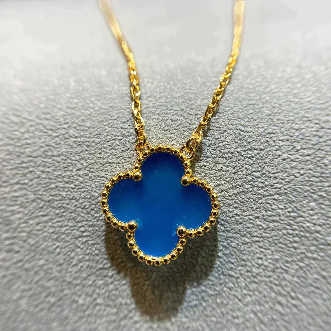 [Triumph Jewelry]CLOVER 15MM BLUE AGATE NECKLACE