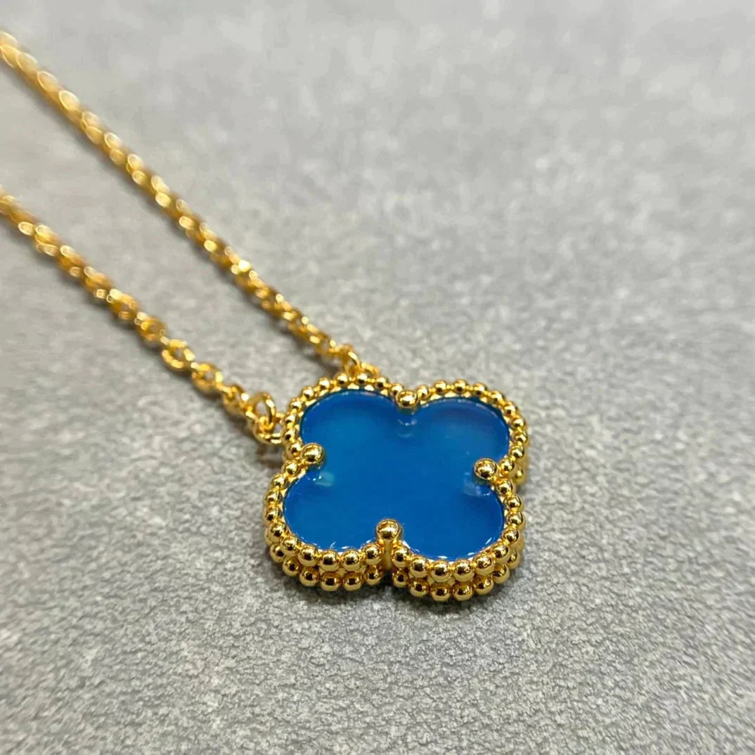 [Triumph Jewelry]CLOVER 15MM BLUE AGATE NECKLACE
