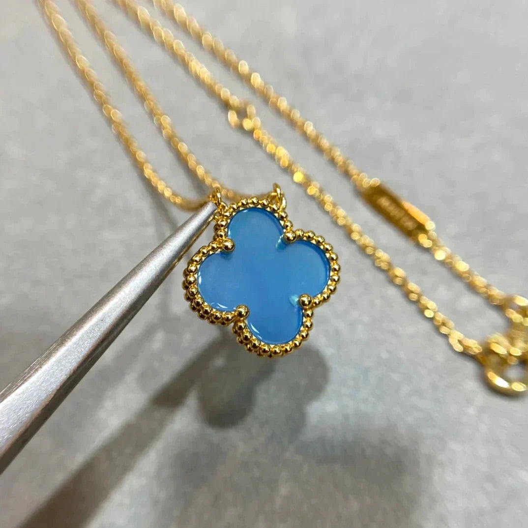 [Triumph Jewelry]CLOVER 15MM BLUE AGATE NECKLACE