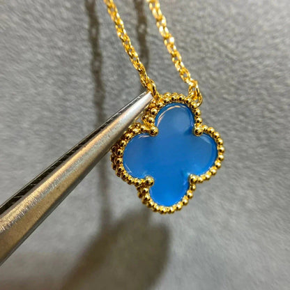 [Triumph Jewelry]CLOVER 15MM BLUE AGATE NECKLACE