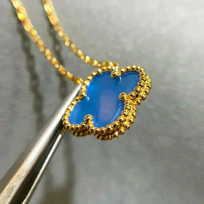 [Triumph Jewelry]CLOVER 15MM BLUE AGATE NECKLACE