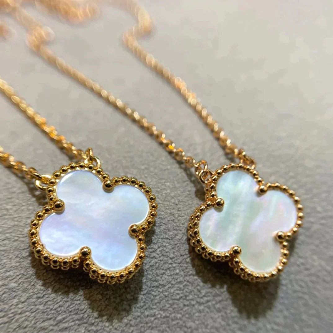 [Triumph Jewelry]CLOVER 15MM WHITE MOTHER-OF-PEARL GOLD NECKLACE