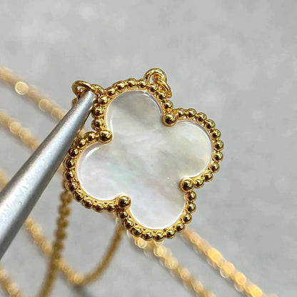 [Triumph Jewelry]CLOVER 15MM WHITE MOTHER-OF-PEARL GOLD NECKLACE