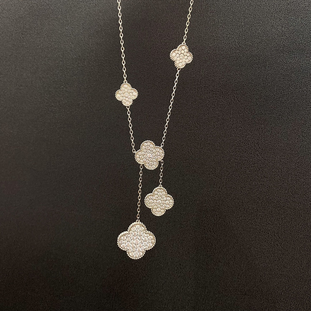 [Triumph Jewelry]CLOVER 5 MOTIFS SILVER DIAMONDS NECKLACE