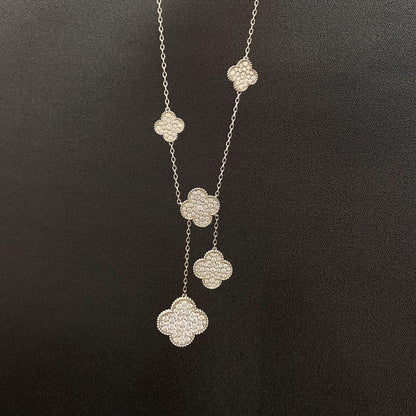 [Triumph Jewelry]CLOVER 5 MOTIFS SILVER DIAMONDS NECKLACE