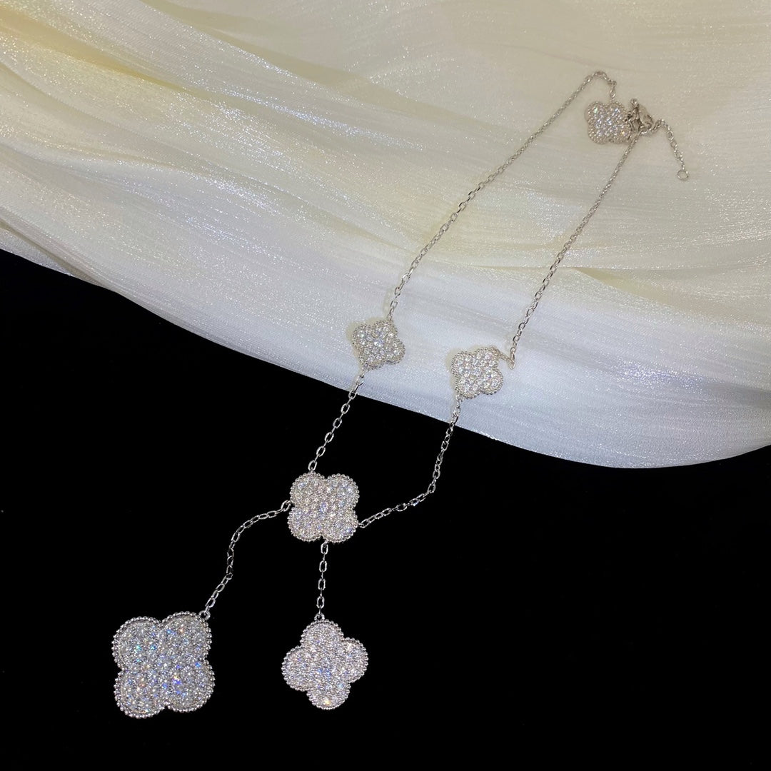 [Triumph Jewelry]CLOVER 5 MOTIFS SILVER DIAMONDS NECKLACE