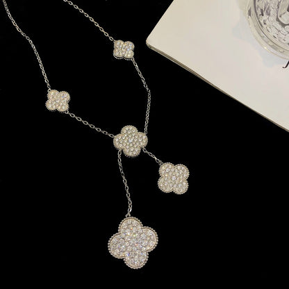 [Triumph Jewelry]CLOVER 5 MOTIFS SILVER DIAMONDS NECKLACE
