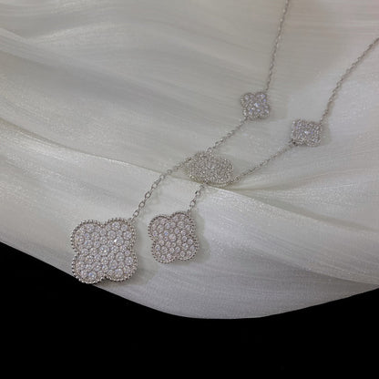 [Triumph Jewelry]CLOVER 5 MOTIFS SILVER DIAMONDS NECKLACE