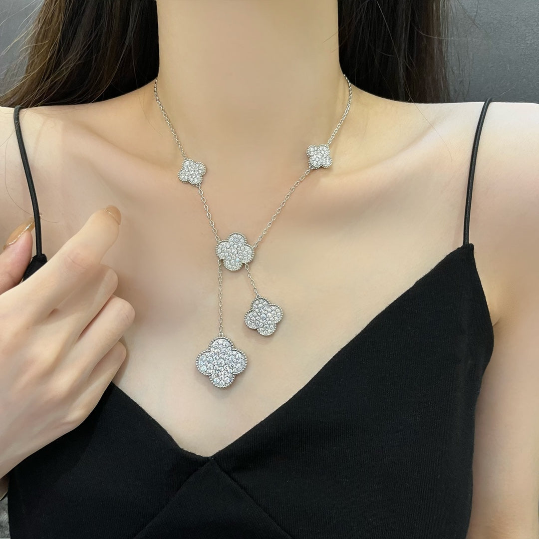 [Triumph Jewelry]CLOVER 5 MOTIFS SILVER DIAMONDS NECKLACE