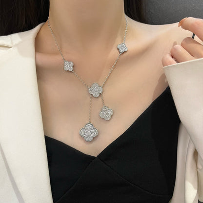 [Triumph Jewelry]CLOVER 5 MOTIFS SILVER DIAMONDS NECKLACE