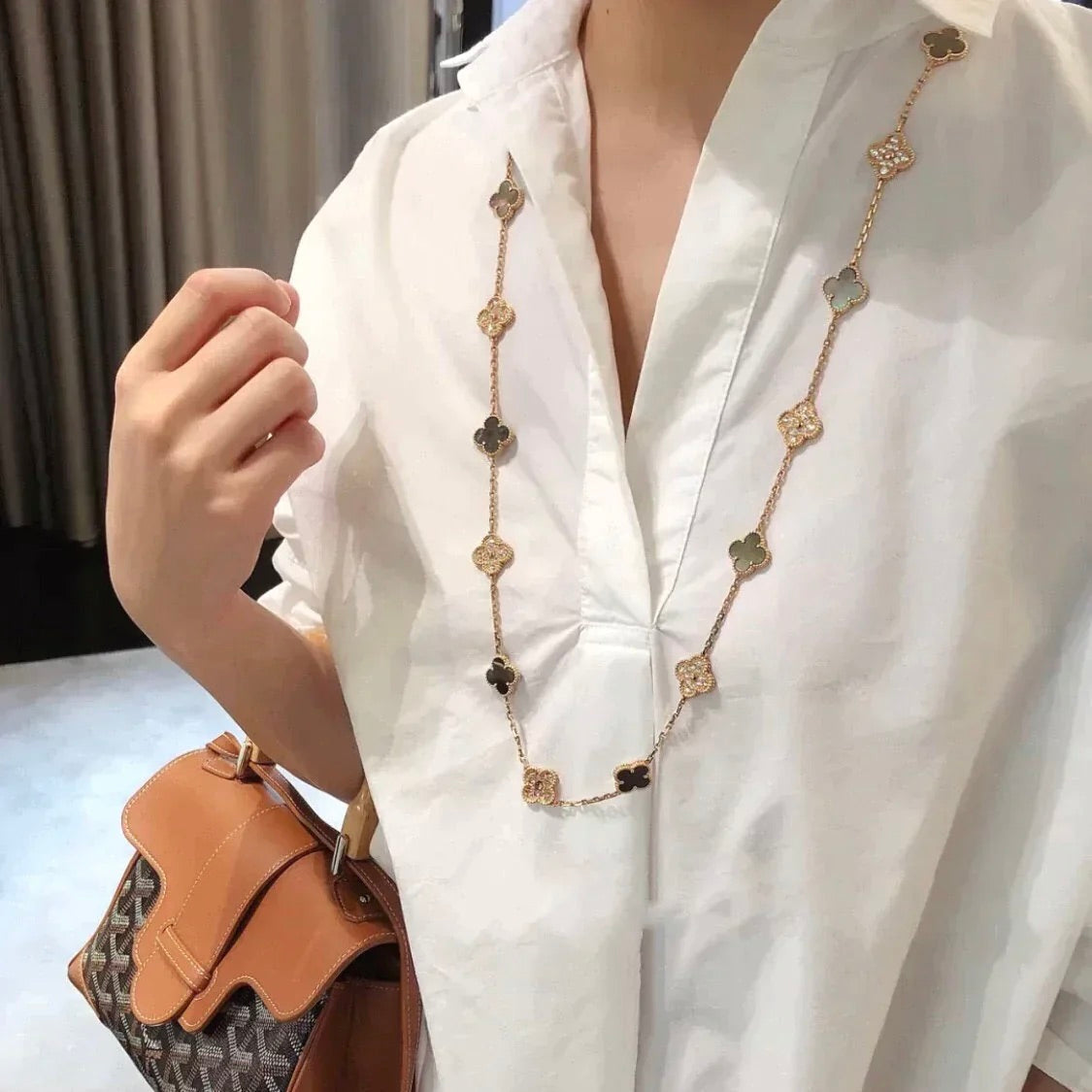 [Triumph Jewelry]CLOVER 20 MOTIFS DARK MOP DIAMOND  NECKLACE