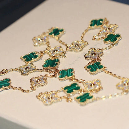 [Triumph Jewelry]CLOVER 20 MOTIFS MALACHITE DIAMOND NECKLACE