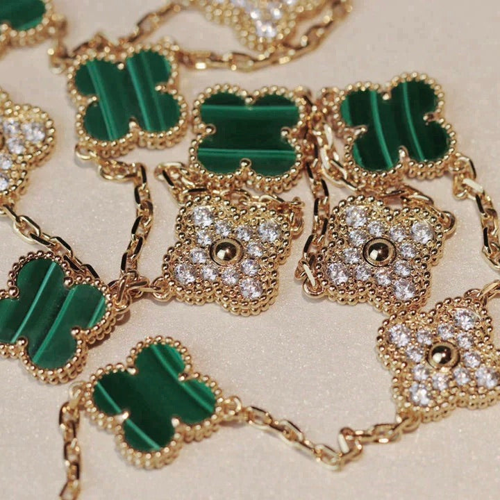 [Triumph Jewelry]CLOVER 20 MOTIFS MALACHITE DIAMOND NECKLACE