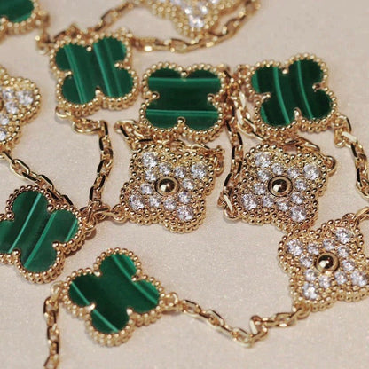 [Triumph Jewelry]CLOVER 20 MOTIFS MALACHITE DIAMOND NECKLACE