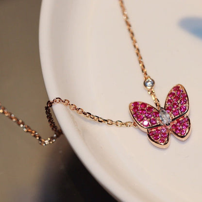 [Triumph Jewelry]BUTTERFLY RED DIAMOND ROSE GOLD NECKLACE