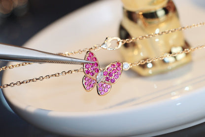 [Triumph Jewelry]BUTTERFLY RED DIAMOND ROSE GOLD NECKLACE