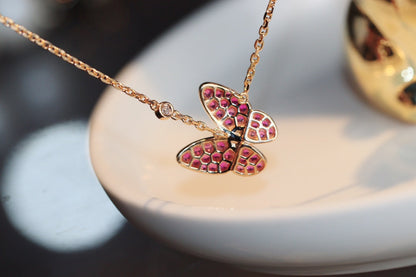 [Triumph Jewelry]BUTTERFLY RED DIAMOND ROSE GOLD NECKLACE