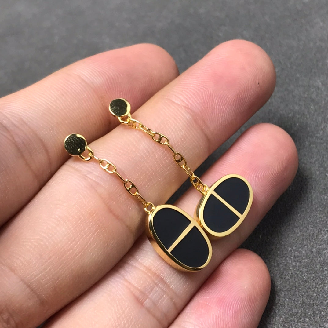 [Triumph Jewelry]CHAINE VERSO BLACK CERAMIC SILVER EARRINGS
