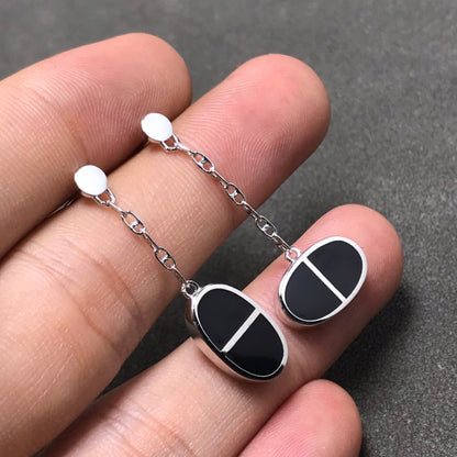 [Triumph Jewelry]CHAINE VERSO BLACK CERAMIC SILVER EARRINGS