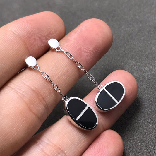 [Triumph Jewelry]CHAINE VERSO BLACK CERAMIC SILVER EARRINGS