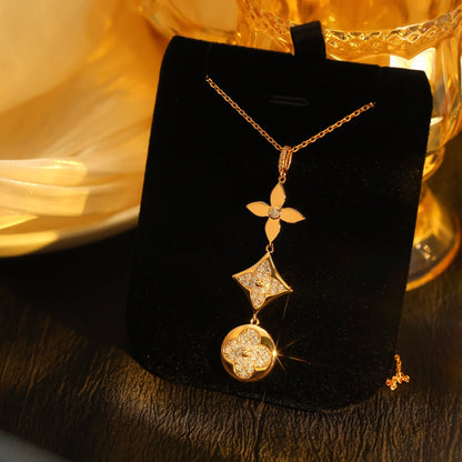 [Triumph Jewelry]STAR AND SUN DIAMOND PINK GOLD NECKLACE