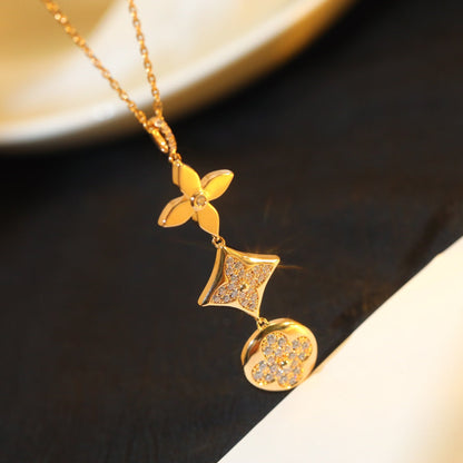 [Triumph Jewelry]STAR AND SUN DIAMOND PINK GOLD NECKLACE