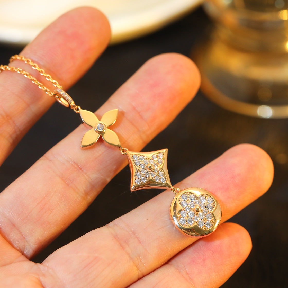 [Triumph Jewelry]STAR AND SUN DIAMOND PINK GOLD NECKLACE