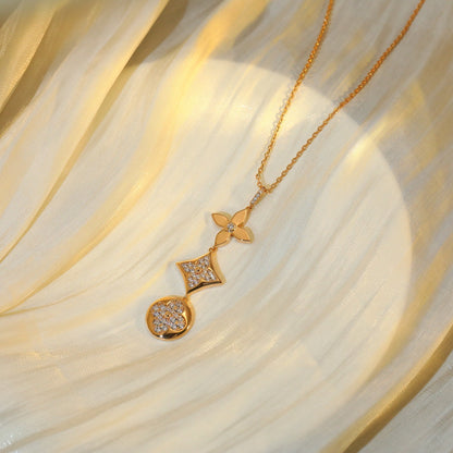 [Triumph Jewelry]STAR AND SUN DIAMOND PINK GOLD NECKLACE