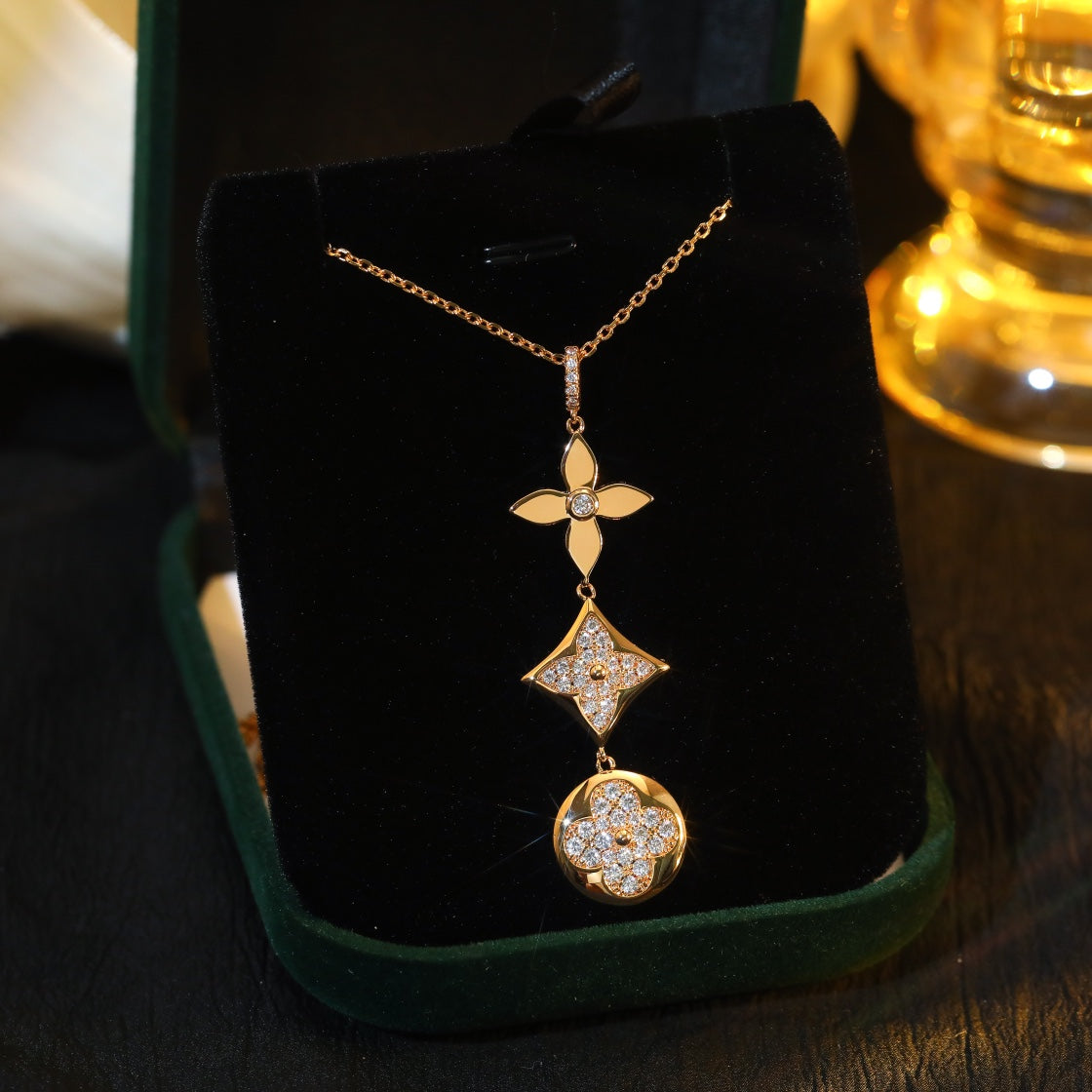 [Triumph Jewelry]STAR AND SUN DIAMOND PINK GOLD NECKLACE