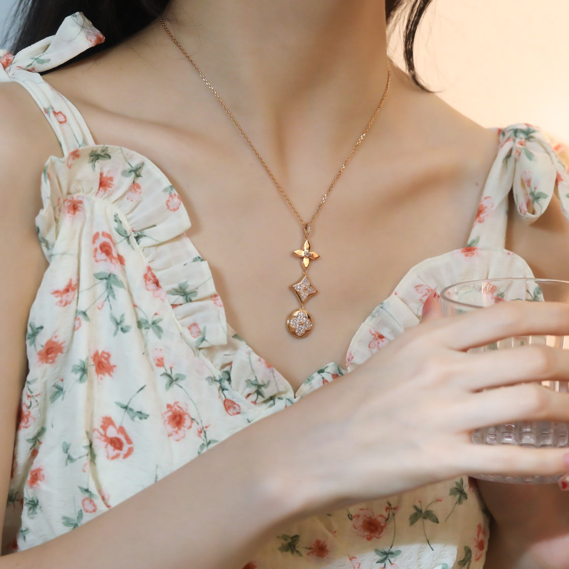 [Triumph Jewelry]STAR AND SUN DIAMOND PINK GOLD NECKLACE