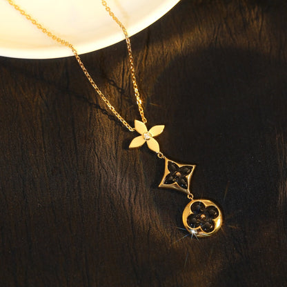 [Triumph Jewelry]STAR AND SUN ONYX PINK GOLD NECKLACE