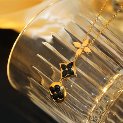 [Triumph Jewelry]STAR AND SUN ONYX PINK GOLD NECKLACE