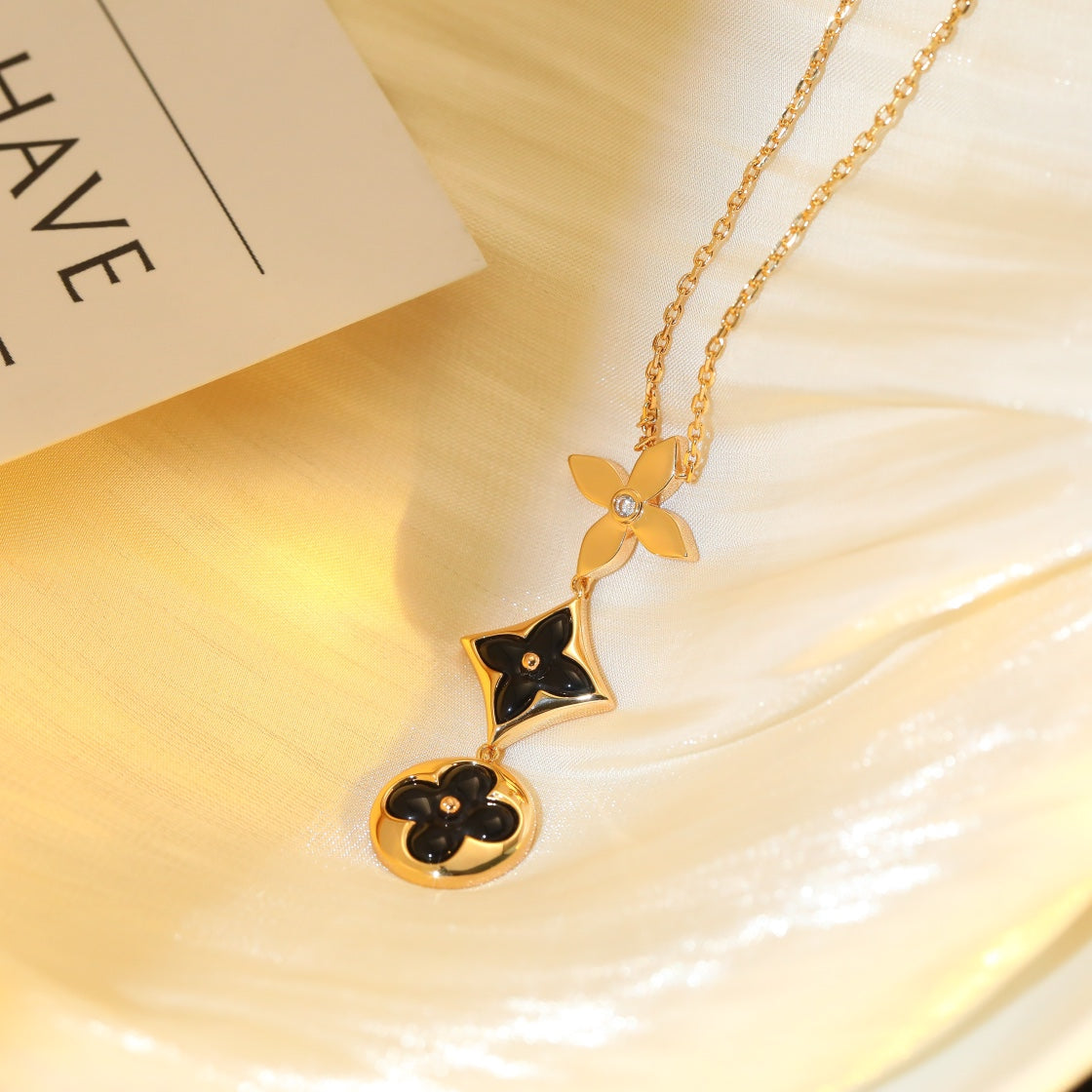 [Triumph Jewelry]STAR AND SUN ONYX PINK GOLD NECKLACE