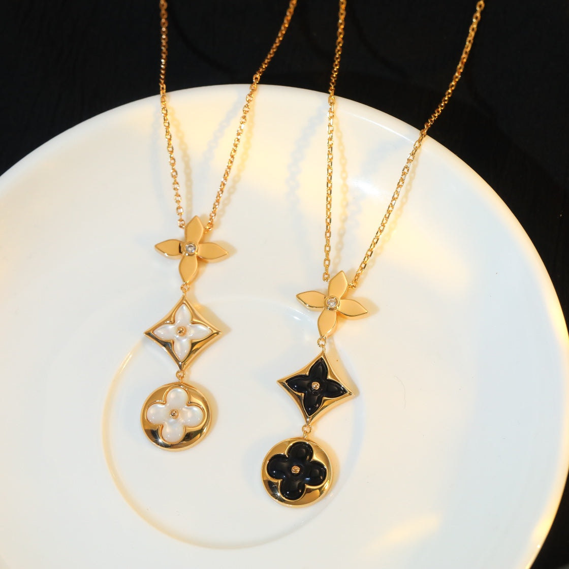 [Triumph Jewelry]STAR AND SUN ONYX PINK GOLD NECKLACE