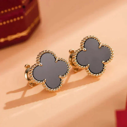 [Triumph Jewelry]CLOVER MEDIUM 1 MOTIFS  ONYX STUD EARRINGS