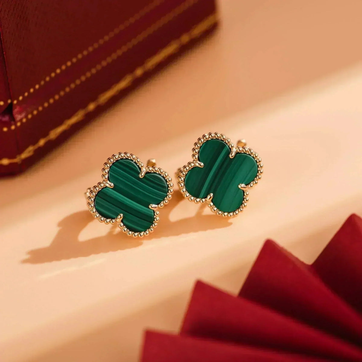 [Triumph Jewelry]CLOVER MEDIUM 1 MOTIFS MALACHITE  EARRINGS