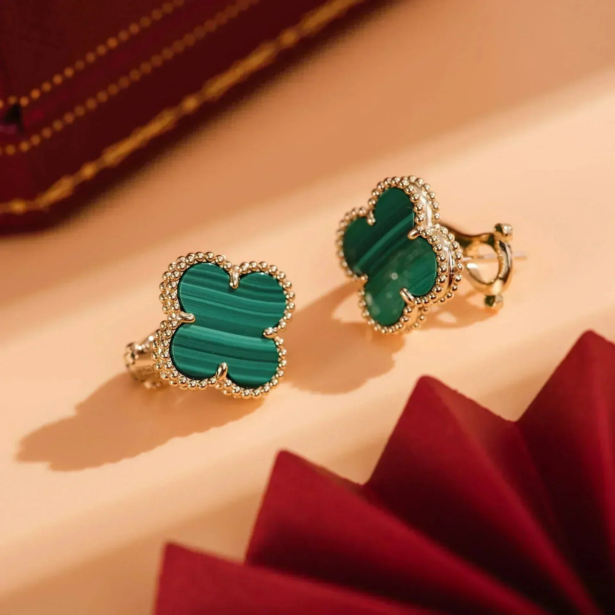 [Triumph Jewelry]CLOVER MEDIUM 1 MOTIFS MALACHITE  EARRINGS