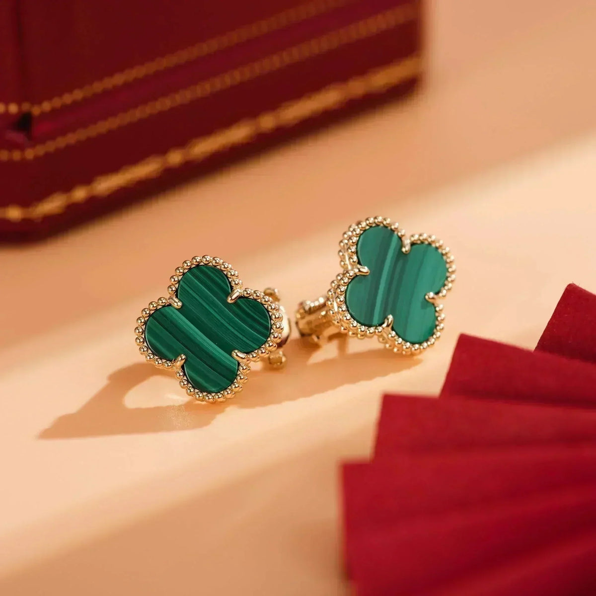 [Triumph Jewelry]CLOVER MEDIUM 1 MOTIFS MALACHITE  EARRINGS