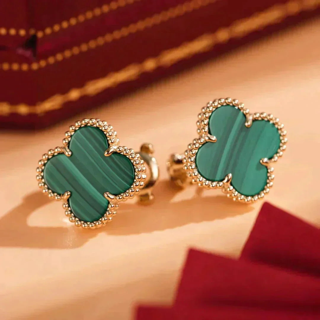 [Triumph Jewelry]CLOVER MEDIUM 1 MOTIFS MALACHITE  EARRINGS