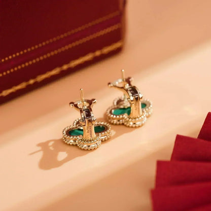 [Triumph Jewelry]CLOVER MEDIUM 1 MOTIFS MALACHITE  EARRINGS