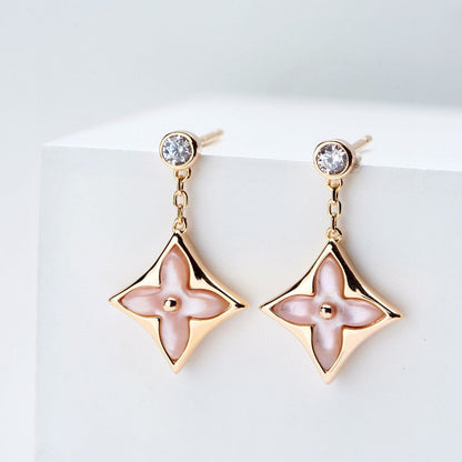 [Triumph Jewelry]DOUBLE STAR PINK GOLD MOP DROP EARRINGS