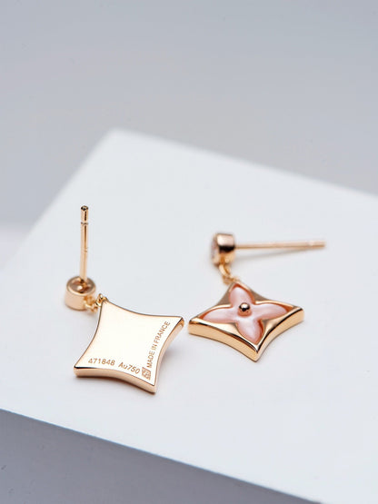 [Triumph Jewelry]DOUBLE STAR PINK GOLD MOP DROP EARRINGS